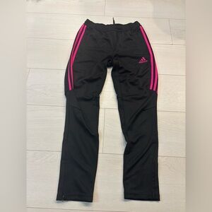 Adidas Kids Black Joggers with Pink Stripes